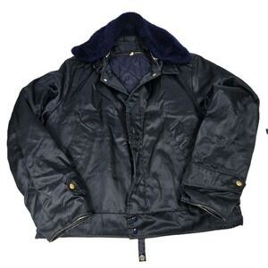 Bomber Jacket Navy Blue Sz 44L 60s/70s Butwin Quilt Lining Fur Collar VTG